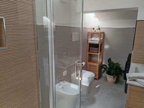 Dusche, Haartrockner, Bidet, Handtücher