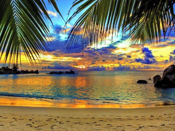 Beach nearby, sun loungers, beach towels