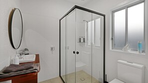 Ducha, secador de pelo y toallas