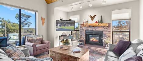 Smart-TV, Kamin, Tischtennisplatte, Drucker