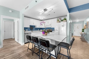 Fridge, microwave, oven, stovetop - Modern condo w/ Gulf view & resort pools (Panama City Beach)