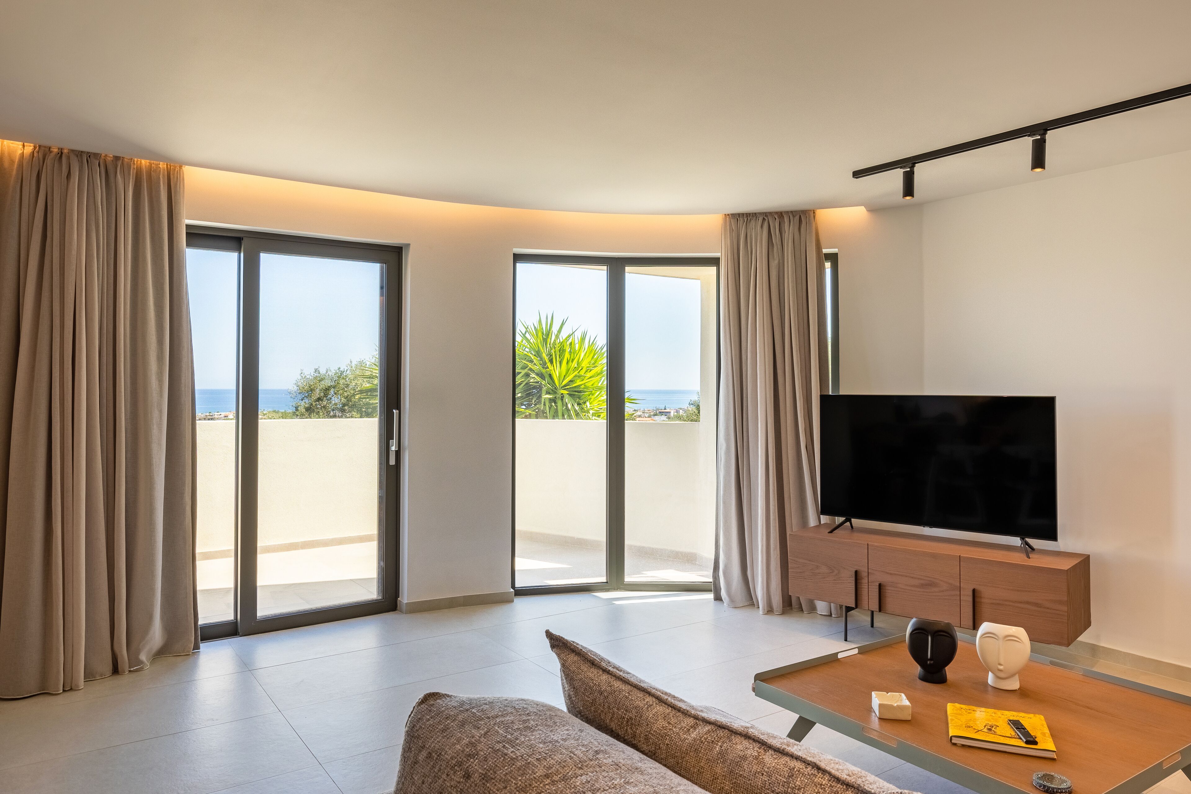 Villa, 3 Bedrooms, Private Pool, Sea View | Living area | 43-inch Smart TV with satellite channels, fireplace, Netflix