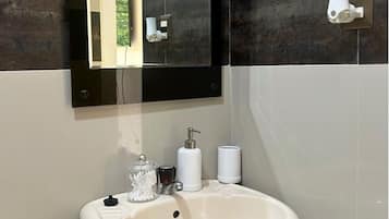 Ducha, secador de pelo, toallas y jabón