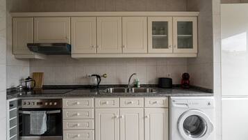 Fridge, microwave, oven, dishwasher