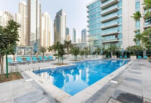 Pool - Serene 2BR Escape | Al Majara | Waterfront Stay (Dubai)