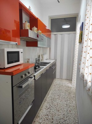 Frigorífico, microondas, horno y placa de cocina