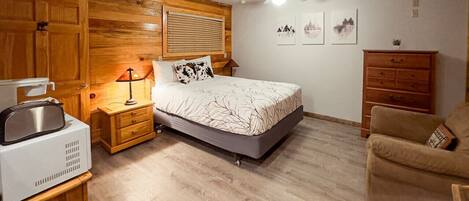 1 bedroom, desk, iron/ironing board, travel cot