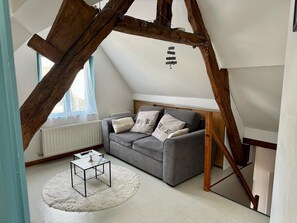 Televisio, kirjoja, työhuone