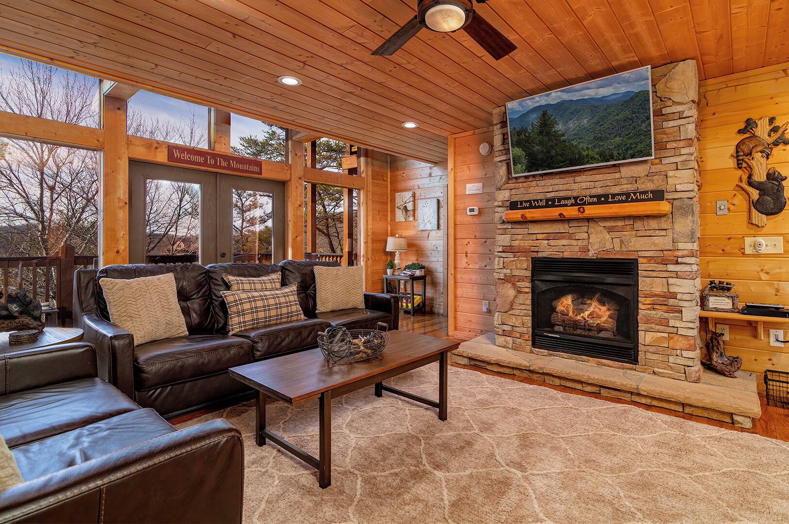 Smart TV, fireplace, stereo