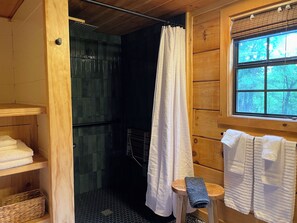 The Roost | Bathroom | Hair dryer, towels, soap, shampoo - The Shaded Crest (Lake Lure)