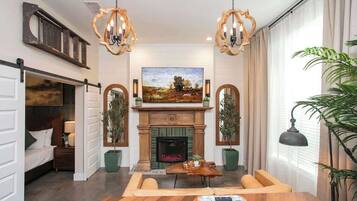 TV, fireplace, offices