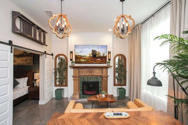 TV, fireplace, offices