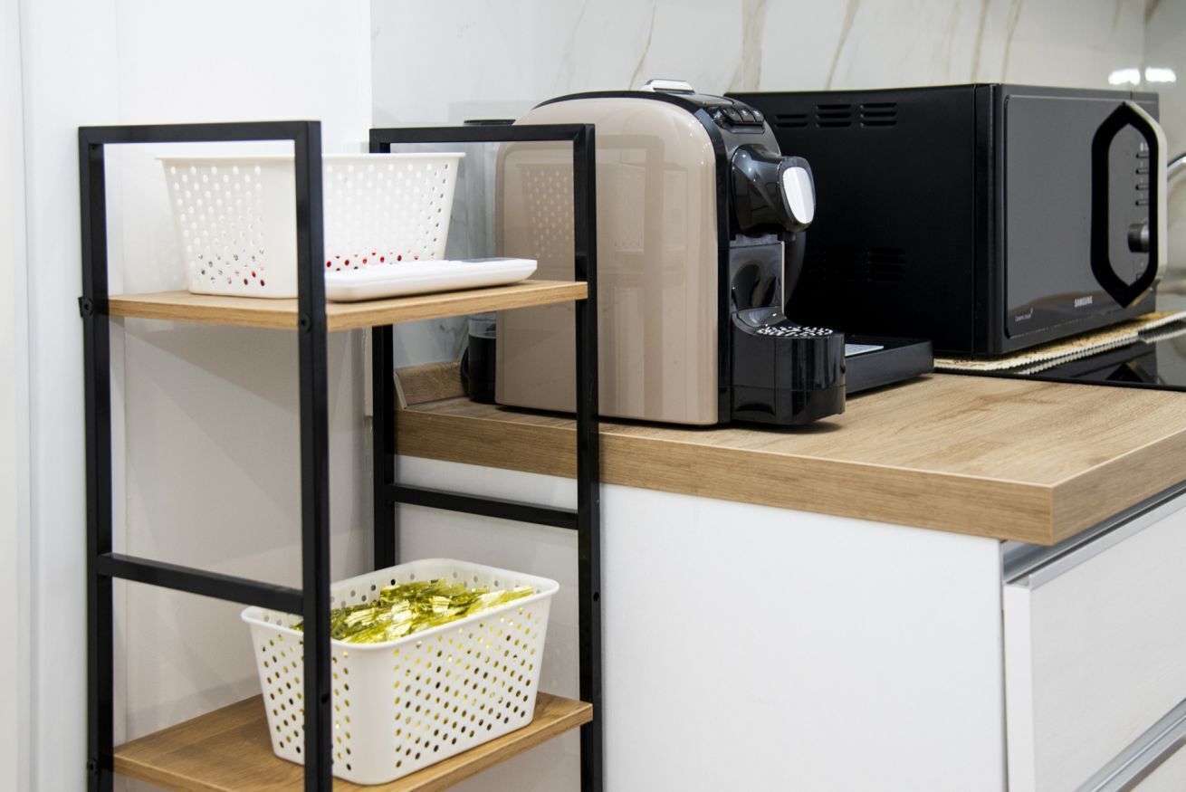 Fridge, microwave, coffee/tea maker, high chair