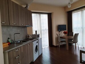 Fridge, microwave, dishwasher, electric kettle