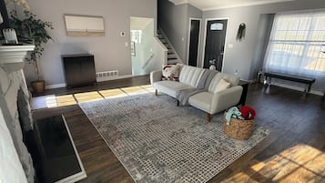 智能電視、壁爐、書籍