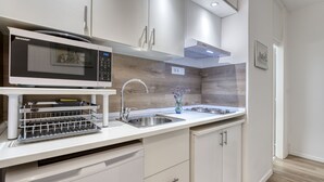 A modern kitchen with a built-in microwave, a dish rack, a sink, and a stove. - Villa Nika by Interhome (Opatija/Ika)
