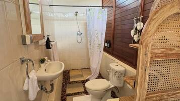 Shower, free toiletries, bathrobes, towels