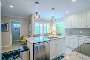 Interior - Tropical Siesta Key Villa w/ Private Patio & Pool Access in Polynesian Gardens (Siesta Key)