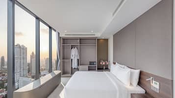 In-room safe, desk, laptop workspace, blackout curtains