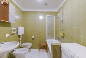 Hair dryer, bidet, towels