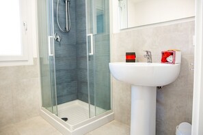 Shower, hair dryer, bidet, towels