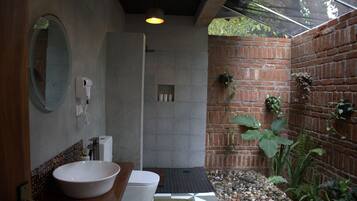 Ducha, secador de pelo, bidé y toallas