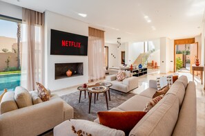 TV, fireplace