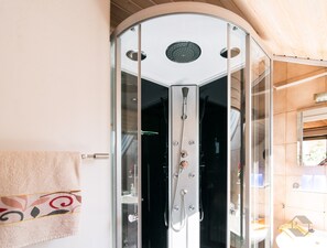 Ducha, secador de pelo y toallas
