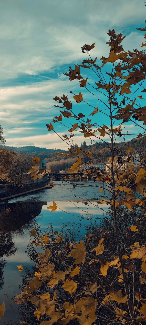 A river with a bridge, surrounded by autumn foliage. - Lavanda Termas São Pedro do Sul (Sao Pedro do Sul)