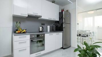 Apartment | Private kitchen | Fridge, microwave, oven, stovetop