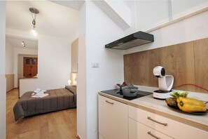 Fridge, oven, stovetop, coffee/tea maker