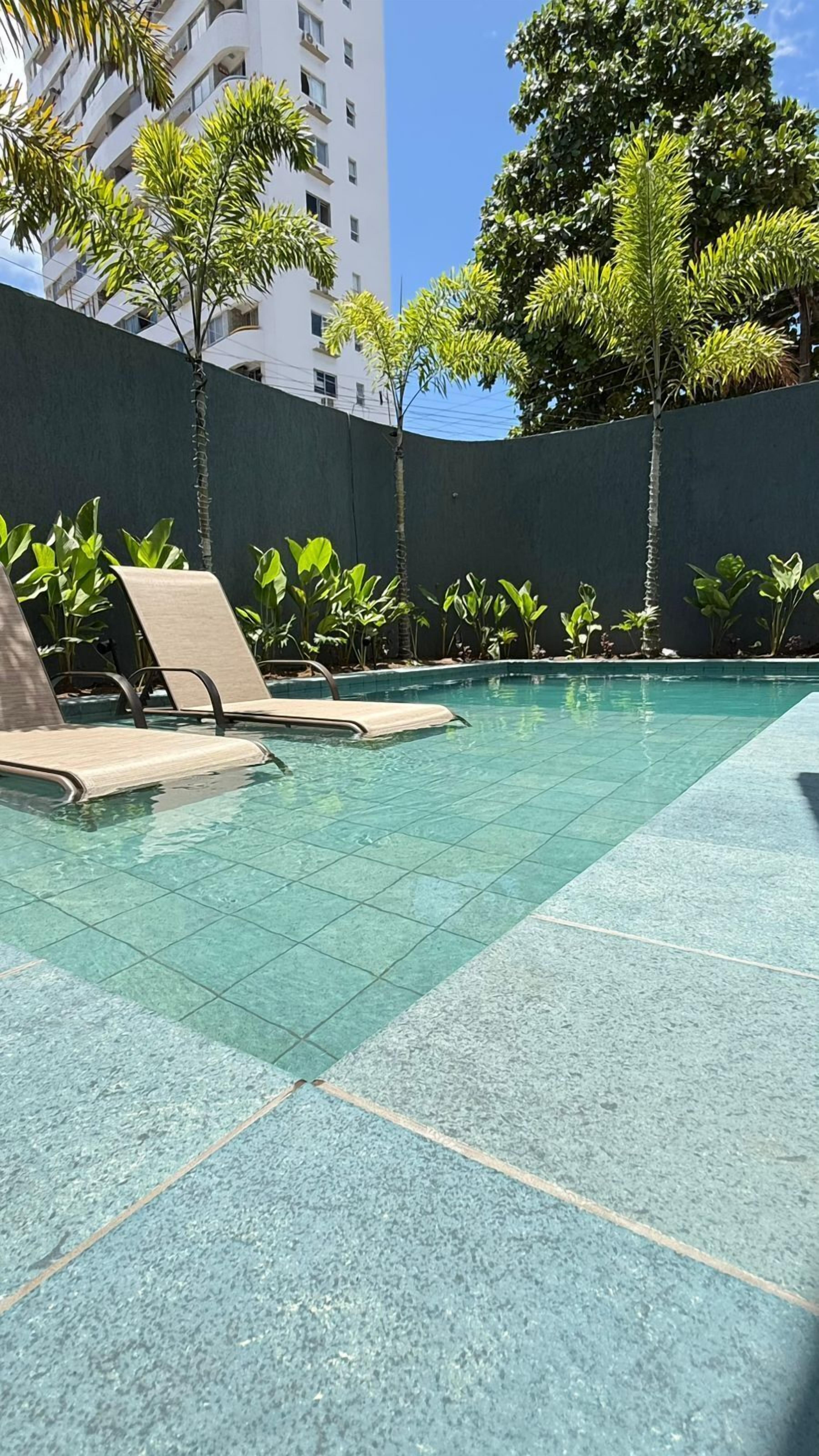 Outdoor pool, sun loungers