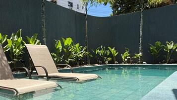 Outdoor pool, sun loungers