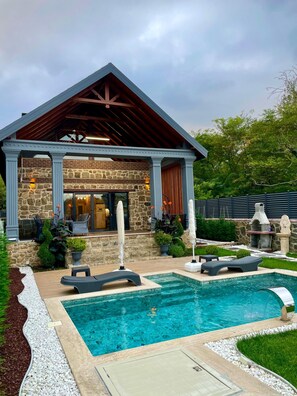 Outdoor pool, a heated pool - 2+1 Private Pool-Fireplace-Sauna 5 Person Stone Villa House in Sapanca Unluce (Sakarya)