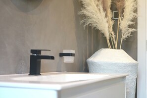 Hair dryer, towels, toilet paper