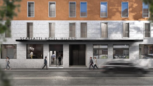 A modern hotel facade with a stone exterior and large windows. - Scarlatti Hotel Milano (Milan)