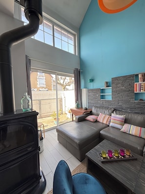 TV connectée, cheminée, jeux vidéo, lecteur de DVD