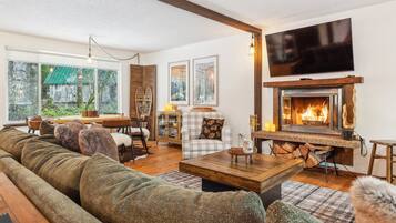 TV, fireplace, video games, DVD player