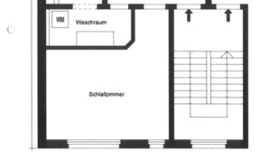 A floor plan with a living room, kitchen, bathroom, and bedroom. - Executive 1BR flat, city center (Hammer 1) (Zürich)