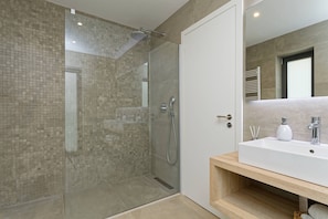 Shower, hair dryer, bidet, towels