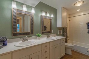Shower, towels, soap, shampoo
