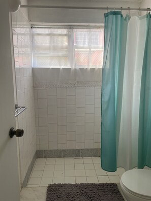 Dusche, Haartrockner, Handtücher, Seife