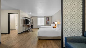 Desk, laptop workspace, free WiFi, bed sheets