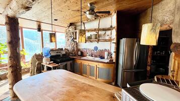 Réfrigérateur, four à micro-ondes, un four, surface de cuisson