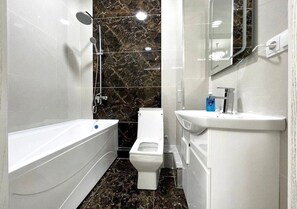 Haartrockner, Handtücher, Seife, Toilettenpapier