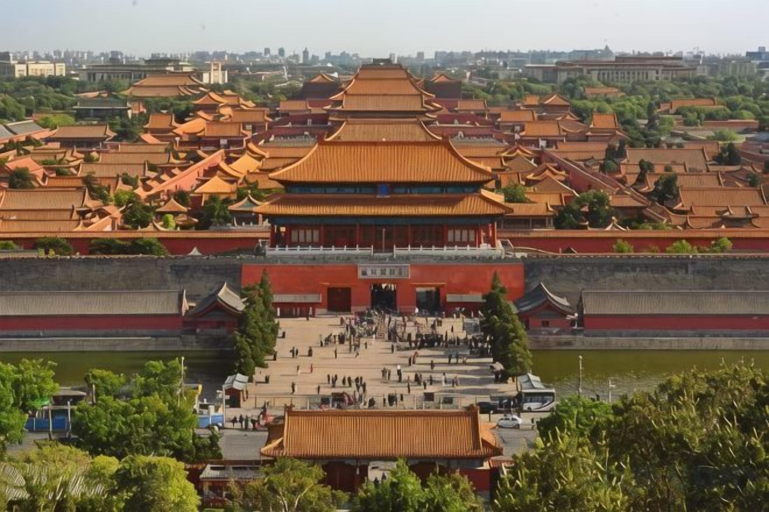 A traditional Chinese building with multiple tiers and a large courtyard.
