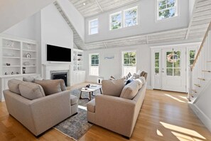 TV, fireplace - Liberty: 030-O  Brand New Luxury Home in Orleans, Heated Pool, Steps to Town and Bike Trail (Orleans)