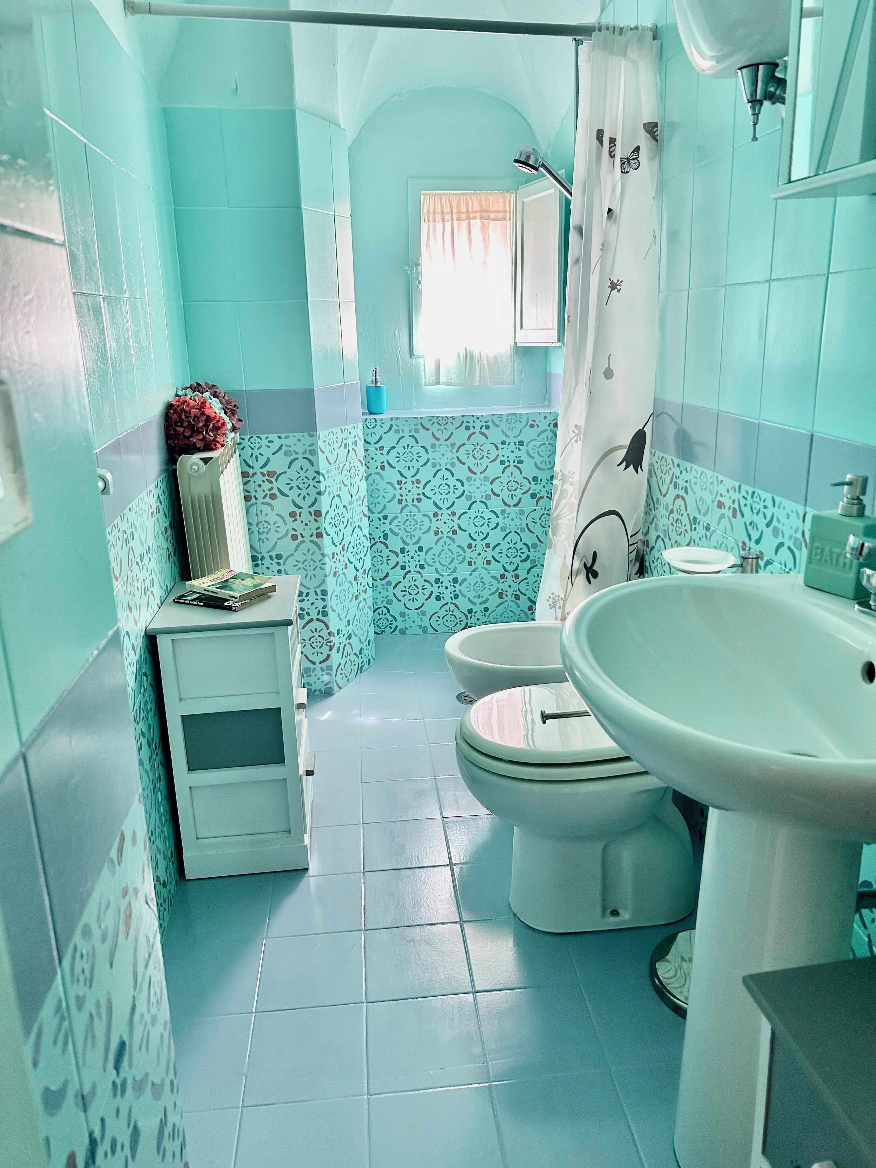 Regadera, secadora de cabello, bidet, toallas 