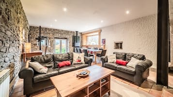 Télévision, cheminée, lecteur de DVD