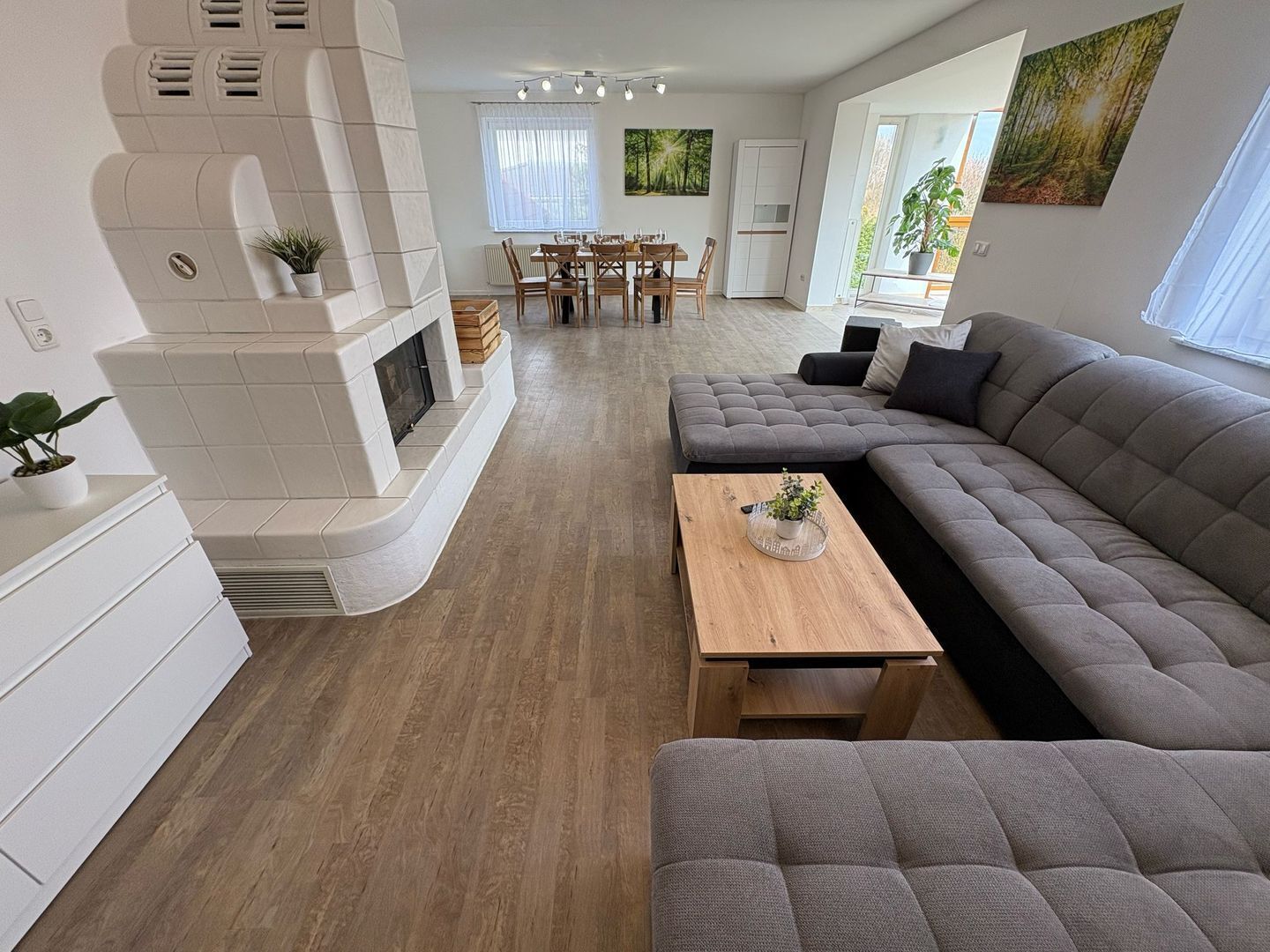 Télévision, cheminée, chaîne hi-fi